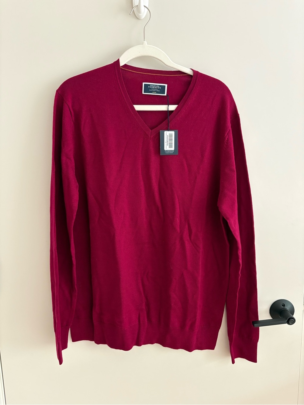 NWT Charles Tyrwhitt Men’s Merino Wool V-Neck Sweater Berry Red L